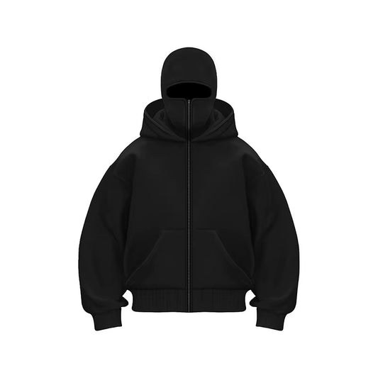 Men'S Double Hat Mask Zipper Design Winter Windproof Hoodie Sports Jacket Outdoor Activities Hiking Travel Running Sweatshirt ﻿