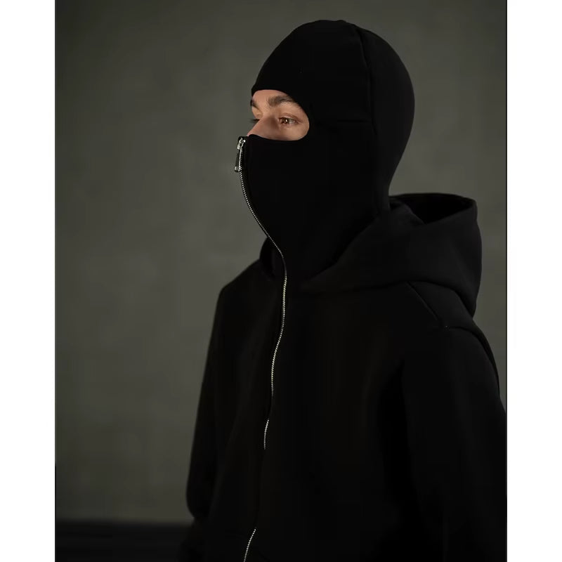 Men'S Double Hat Mask Zipper Design Winter Windproof Hoodie Sports Jacket Outdoor Activities Hiking Travel Running Sweatshirt ﻿