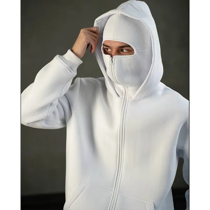 Men'S Double Hat Mask Zipper Design Winter Windproof Hoodie Sports Jacket Outdoor Activities Hiking Travel Running Sweatshirt ﻿